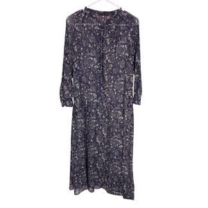 Uniqlo Green Paisley Maxi Dress Womens Medium Long Sheer Modest Tunic Boho